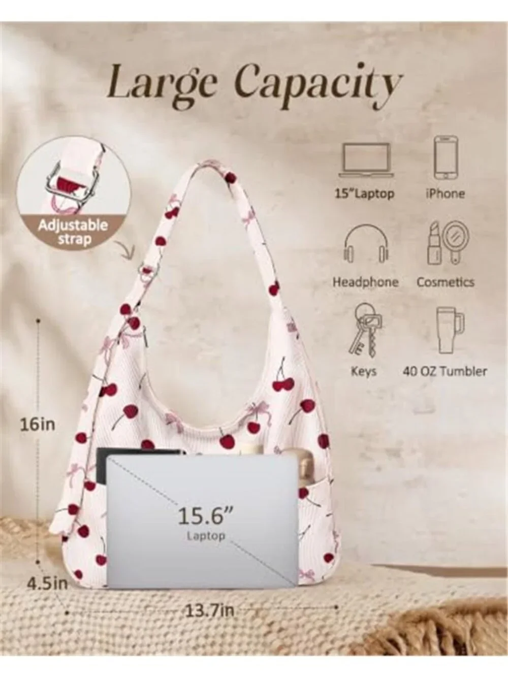 Women's Large Corduroy Hobo Bag Slouchy Shoulder Crossbody Tote Casual Purse